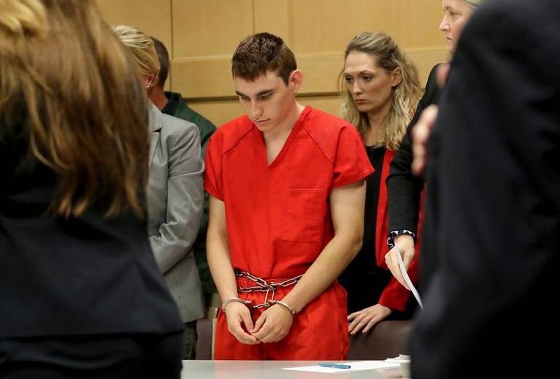 Nikolas Cruz during a court hearing in Fort Lauderdale. Cruz faces 17 charges of premeditated murder and 17 charges of attempted murder.