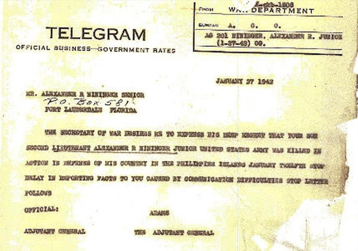 A telegram informs Alexander ‘Sandy’ Nininger’s family of his death in World War II.