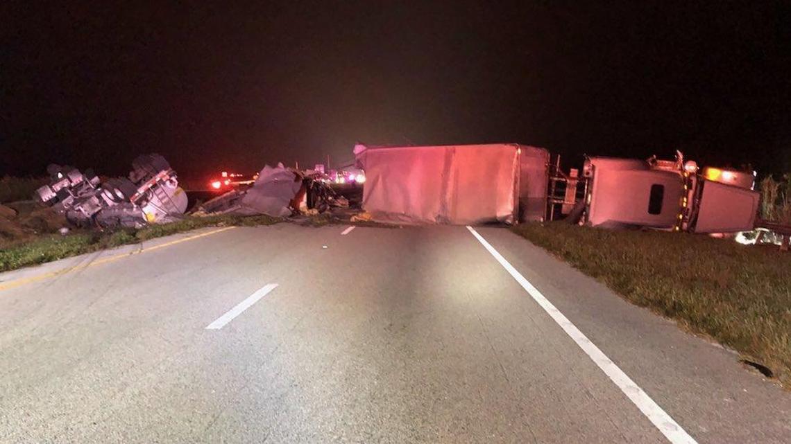A tanker truck flipped over and spilled fuel on U.S. 27 near Interstate 75 in Broward County.