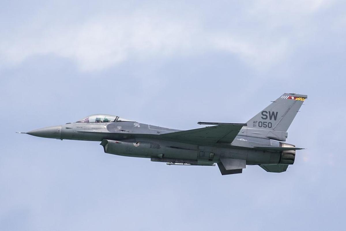 F-16 used by the United States Air Force flying over Miami Beach during the Hyundai Air & Sea Show on Sunday, May 27, 2018.