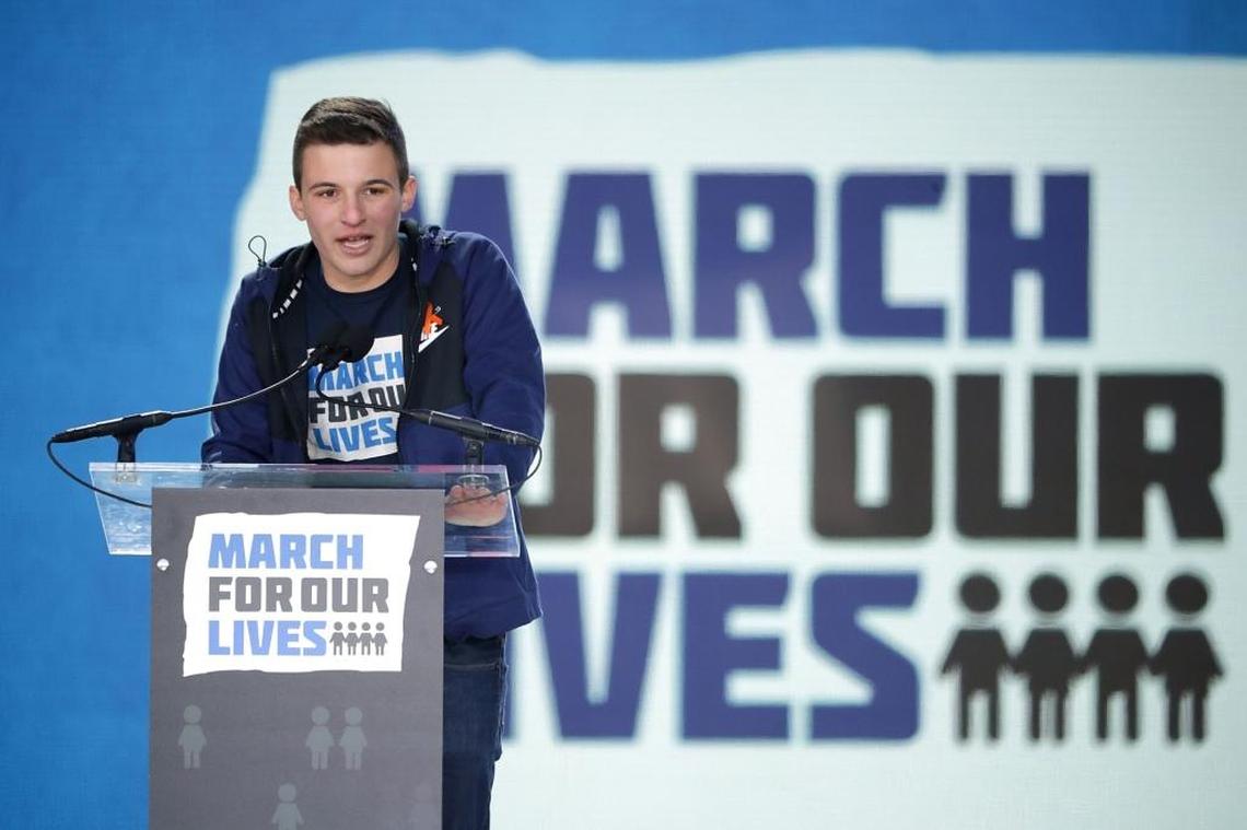 Marjory Stoneman Douglas High School student Cameron Kasky addresses the March for Our Lives rally on March 24, 2018, in Washington, D.C.