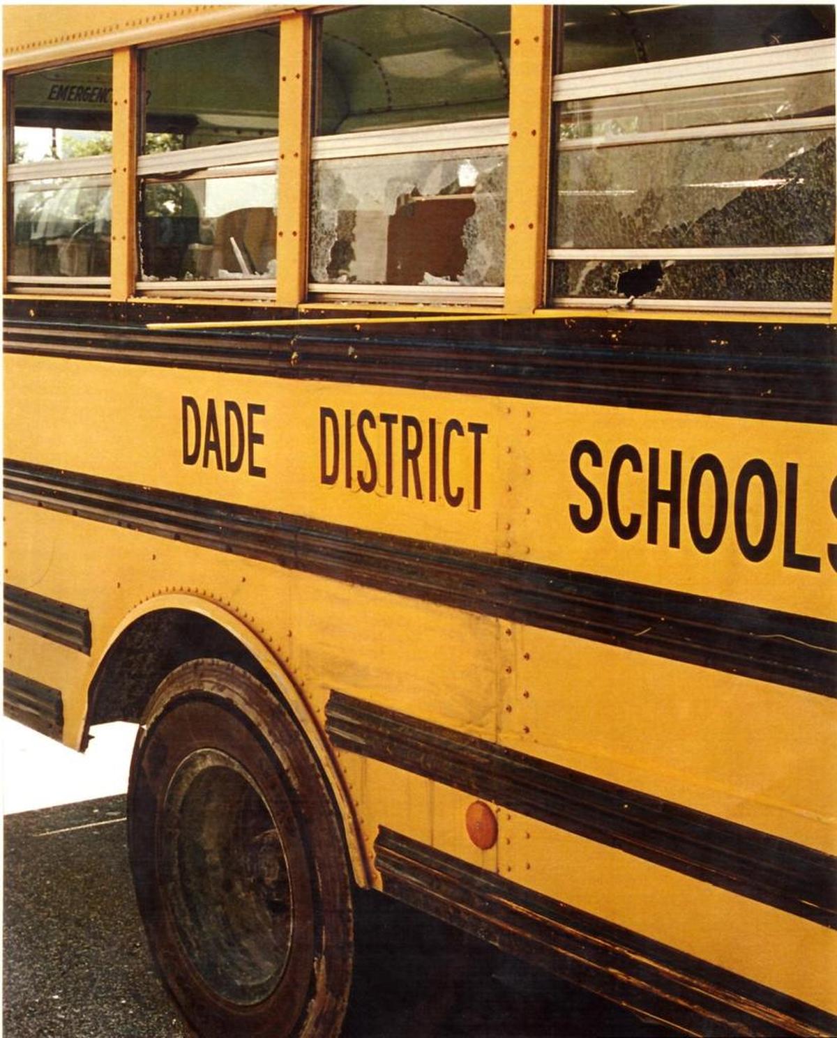 Medical Examiner photo of the Dade district school bus that was hijacked on the November 2, 1995 by Nick Sang.