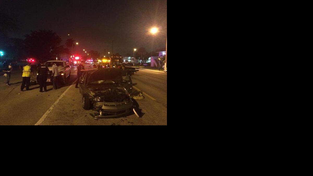 
Traffic mess: A six-car pileup in Fort Lauderdale Tuesday night left 15 people with injuries, according to the Fort Lauderdale Fire Department.
