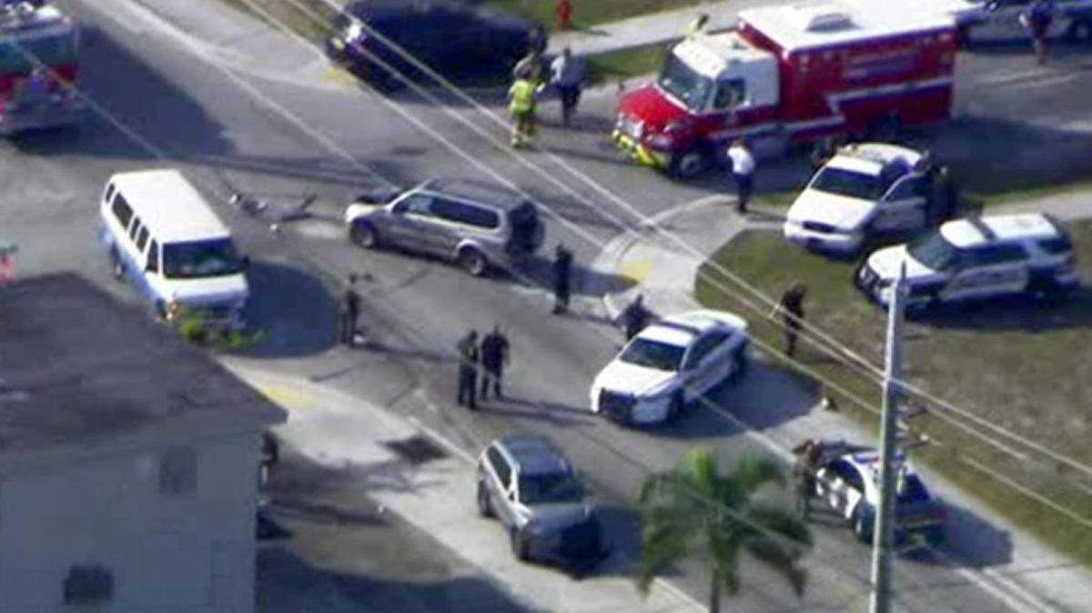 Police investigate a stolen vehicle involved in a multi-car crash in Pompano Beach.