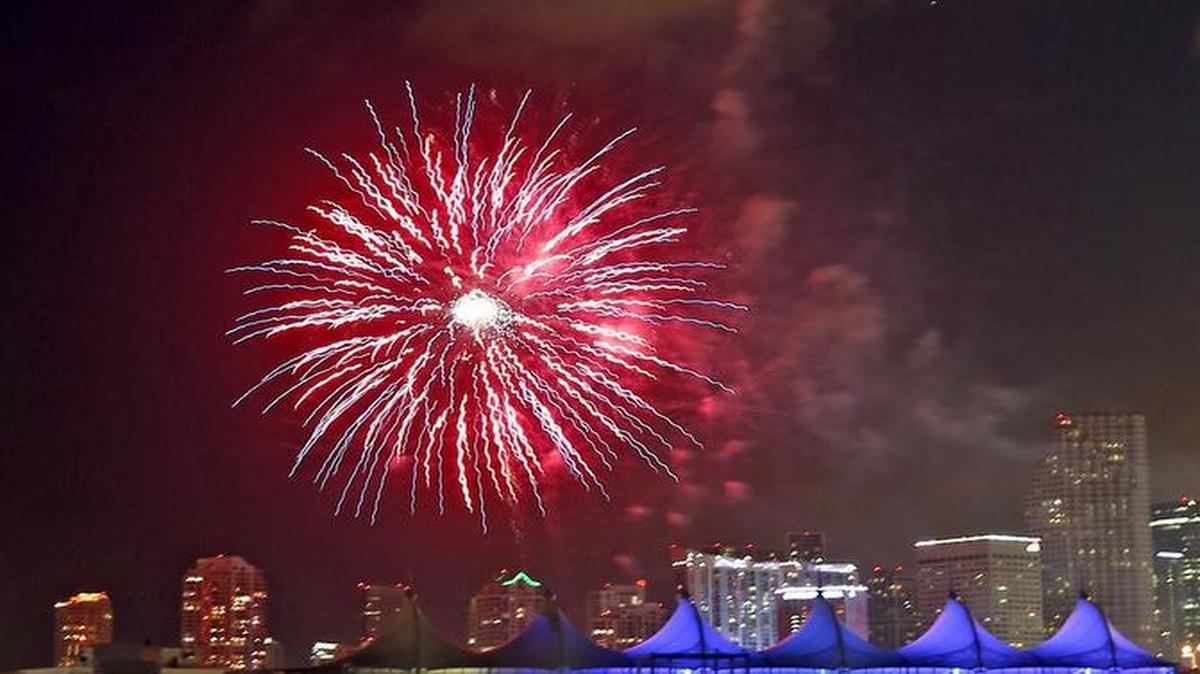 
Fireworks light up the sky over PortMiami with the city of Miami as a backdrop as the city celebrates the 4th of July.
