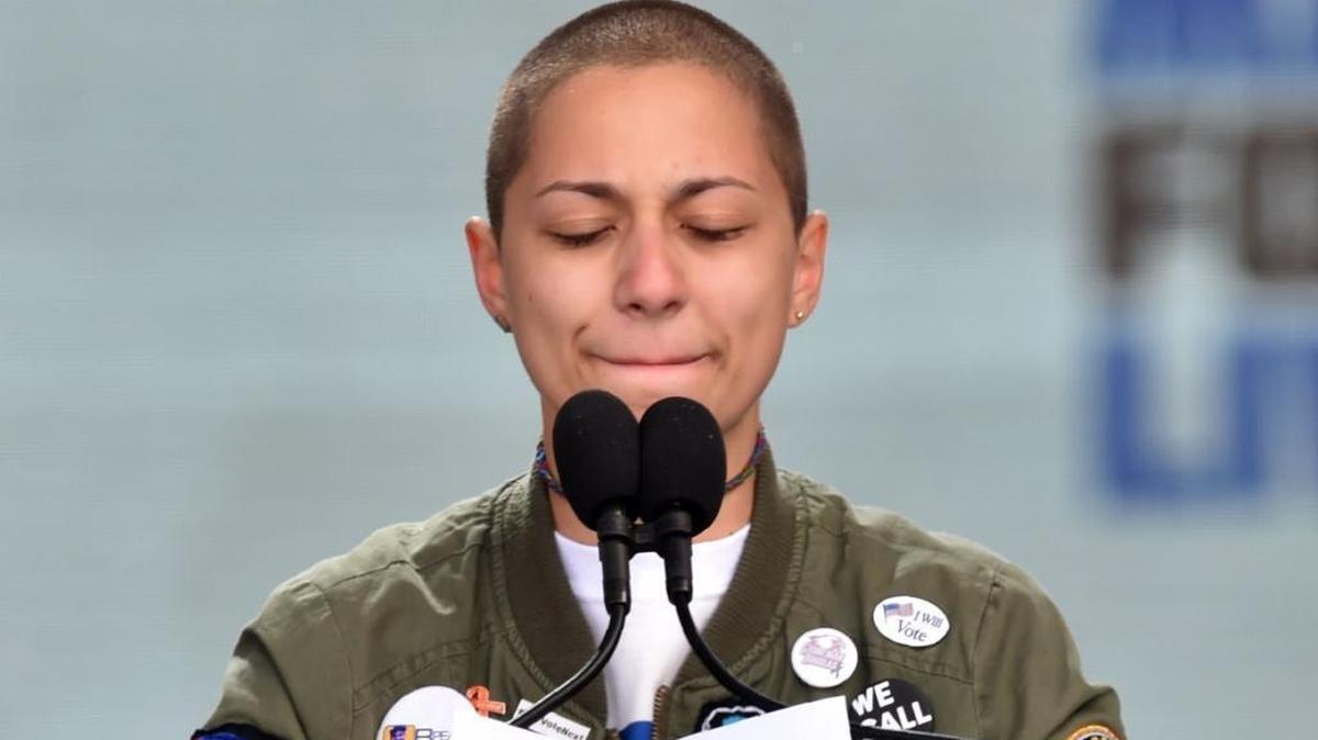 Marjory Stoneman Douglas High School student Emma González pauses during the March For Our Lives Rally in Washington, D.C., on March 24, 2018. Galvanized by a massacre at a Florida high school, hundreds of thousands of Americans took to the streets in cities across the United States on Saturday in the biggest protest for gun control in a generation.