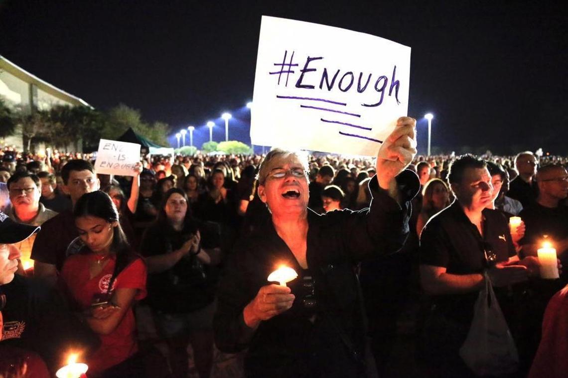 A vigil at Pine Trails Park in Parkland for victims of the shooting at Marjory Stoneman Douglas High School.