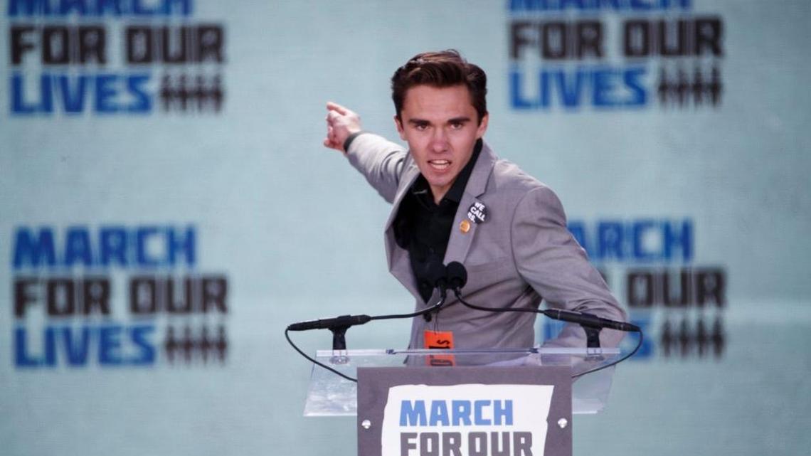 David Hogg, a survivor of the school shooting at Marjory Stoneman Douglas High School, speaks during the March For Our Lives in Washington, on March 24.