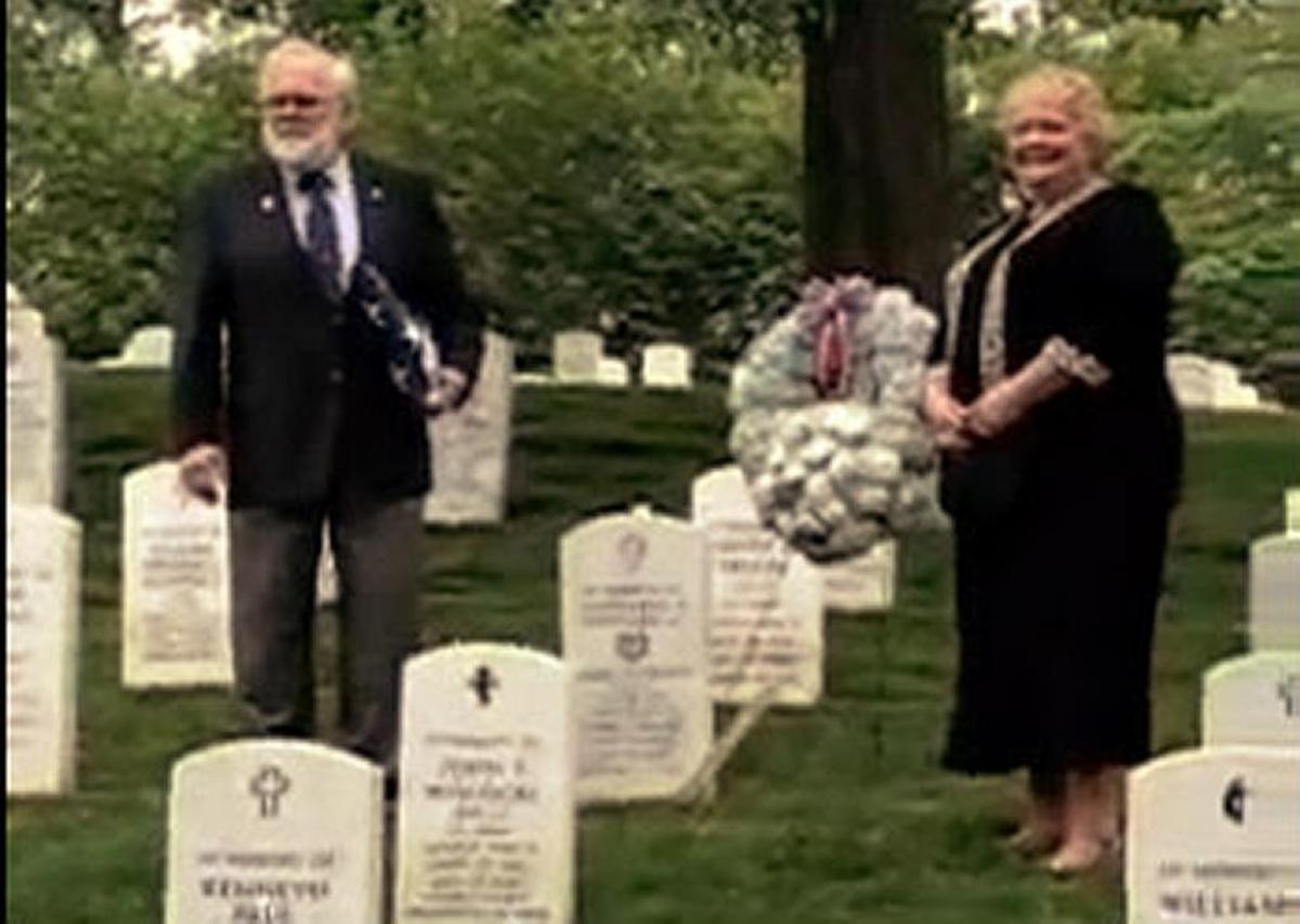 John Patterson and his sister, Linda Carney, at a May 2010 memorial service for Sandy Nininger Jr. at Arlington National Cemetery.