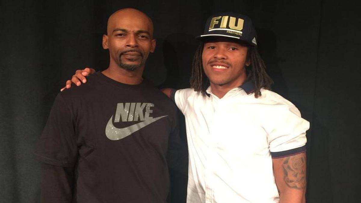 Tony Gaiter III poses with his son FIU receiver Tony Gaiter IV. Gaiter is among a group of former NFL players suing the NFL, seeking workers’ compensation for brain injuries occurred while playing football.