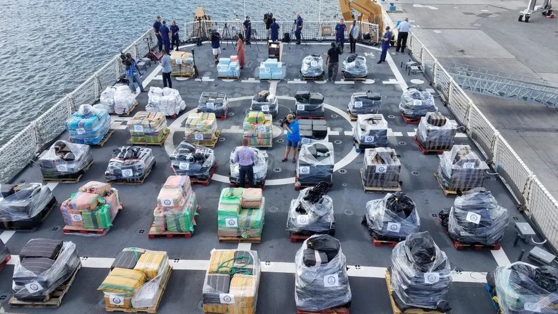 Contraband packed away during a drug offload press event in Port Everglades, Fla., May 18, 2017. Joint operations led to the interdiction of over 18.5 tons of contraband.