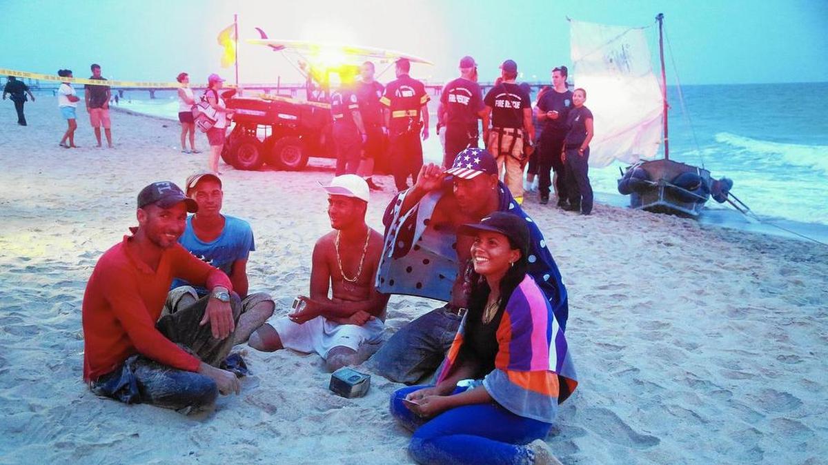 Some of the migrants that made it to shore on Monday evening.