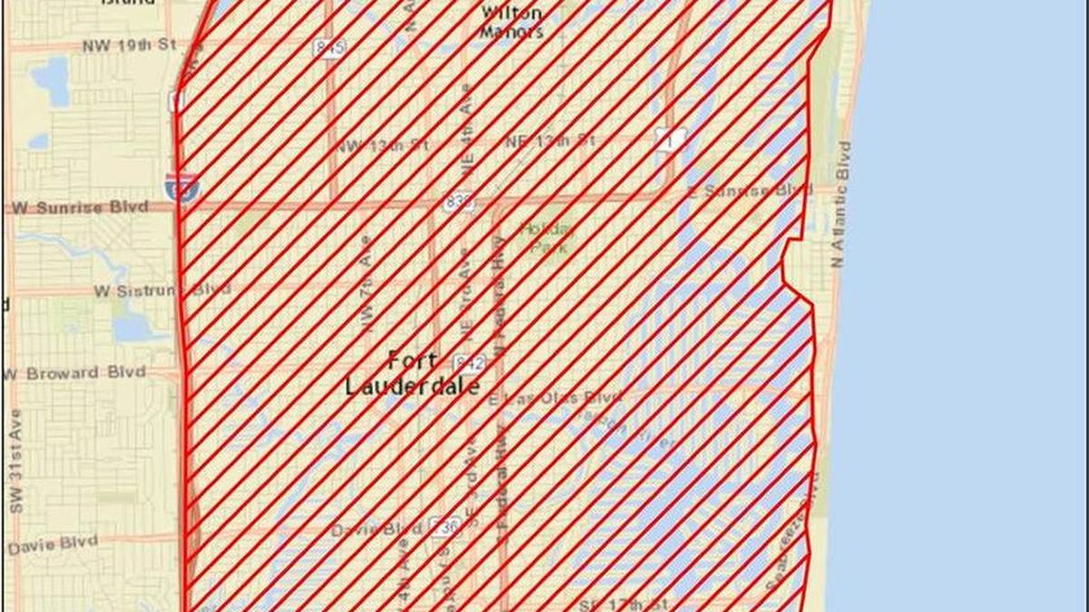 The area of Fort Lauderdale under water activity restriction advisory