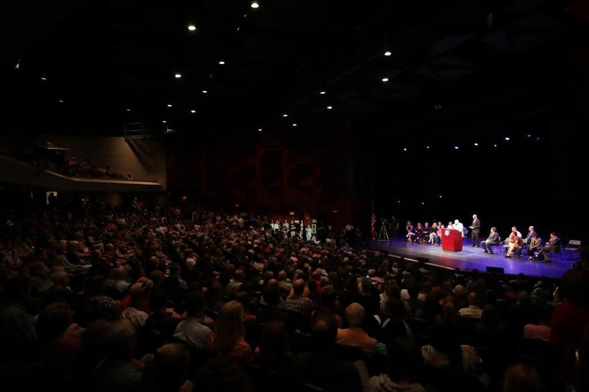 Hundreds of people gathered for a congressional town hall on gun violence in Coral Springs on Tuesday.
