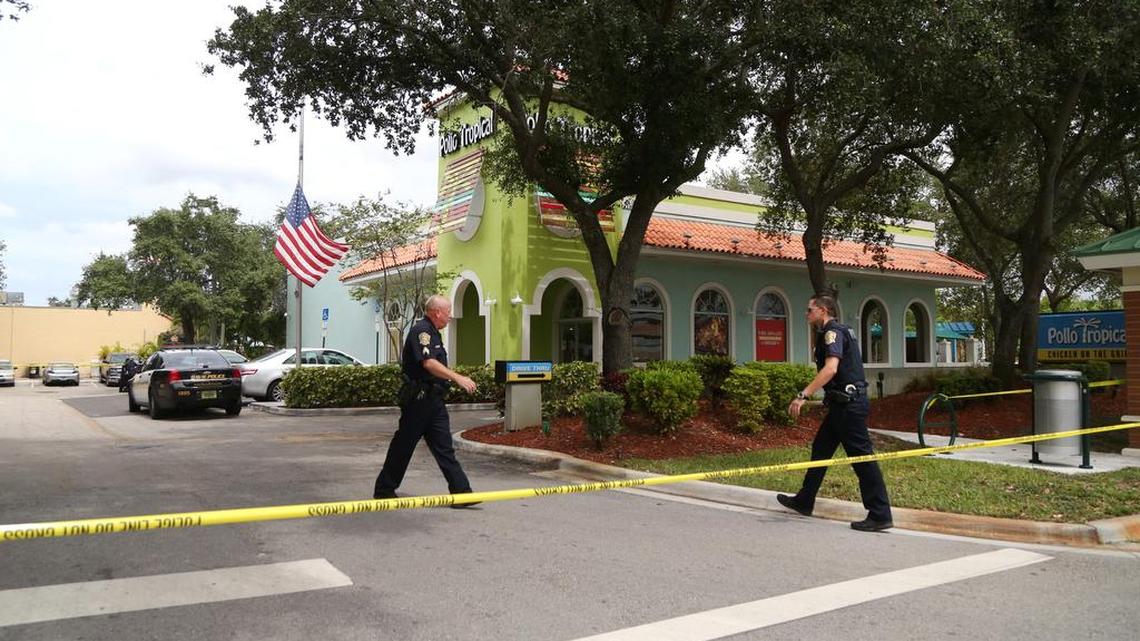 A man was shot and killed Friday afternoon at a Pollo Tropical in Davie near Interstate 595. Police said the shooter was in custody.