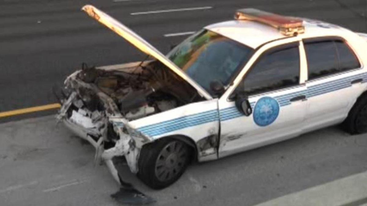 A Miami Police officer was hospitalized after getting sideswiped on Florida’s Turnpike.