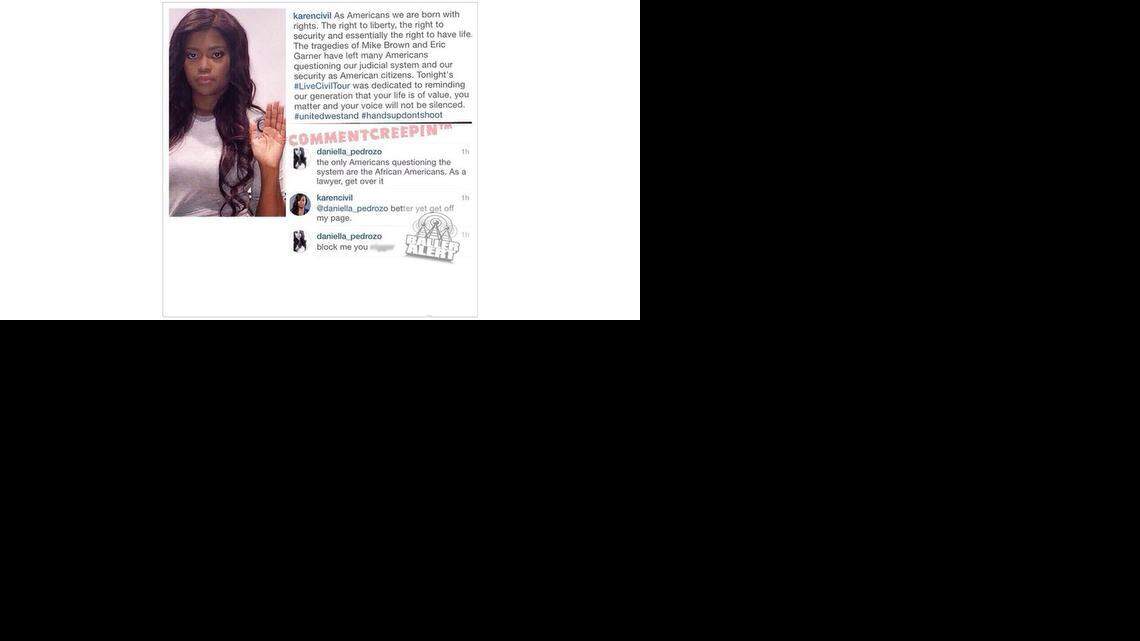 
A screenshot purporting to show the instagram exchange between Barry University student Daniella Pedrozo and media blogger Karen Civil.
