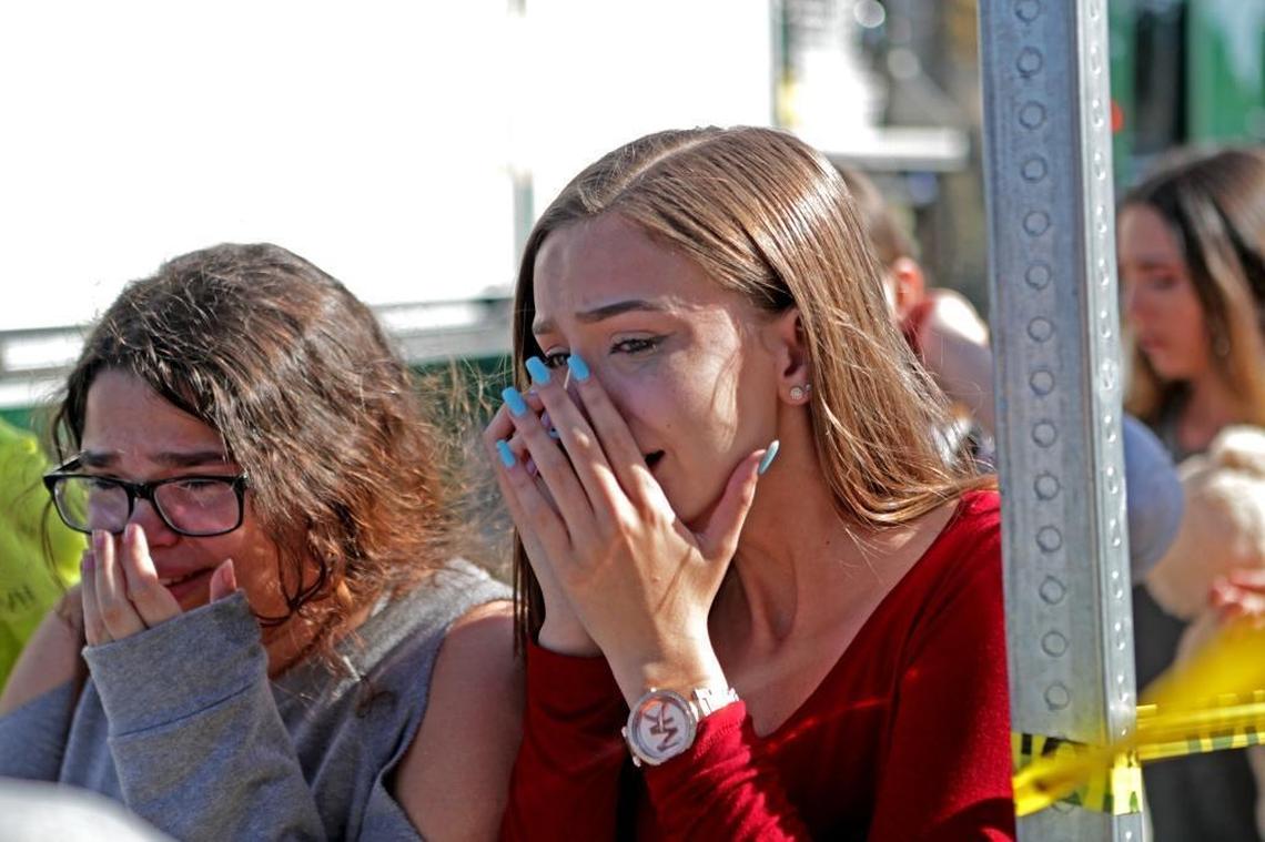 Students are released from a lockdown outside of Marjory Stoneman Douglas High School.
