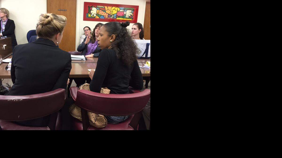 
Baby Ricardo’s mother, right, and her lawyer, Paulina Forrest, speak at a hearing.
