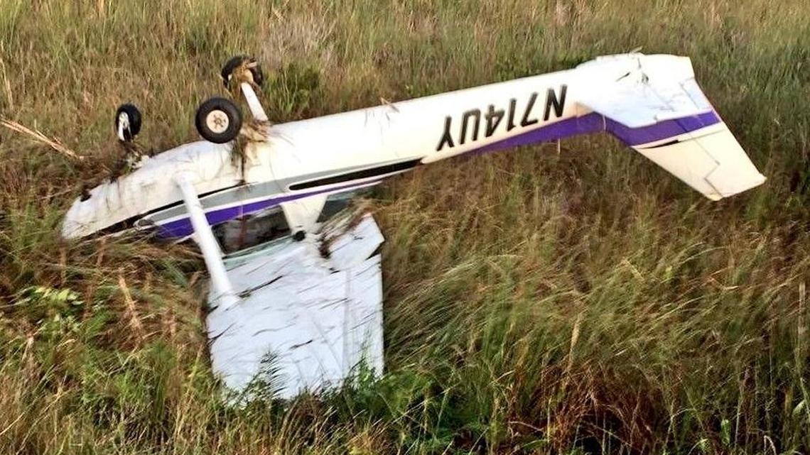 A small plane lost power and landed on a levee in western Broward Thursday, July 20, 2017.