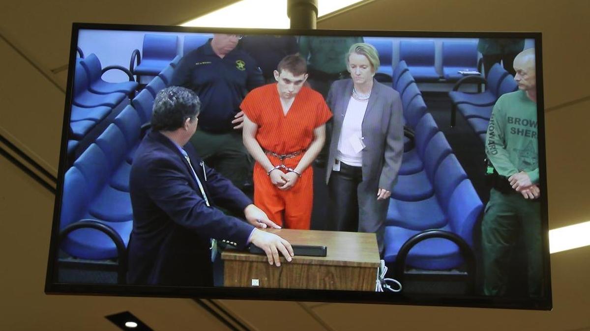 School shooter Nikolas Cruz makes a video appearance in a Broward County courtroom before Judge Kim Theresa Mollica.