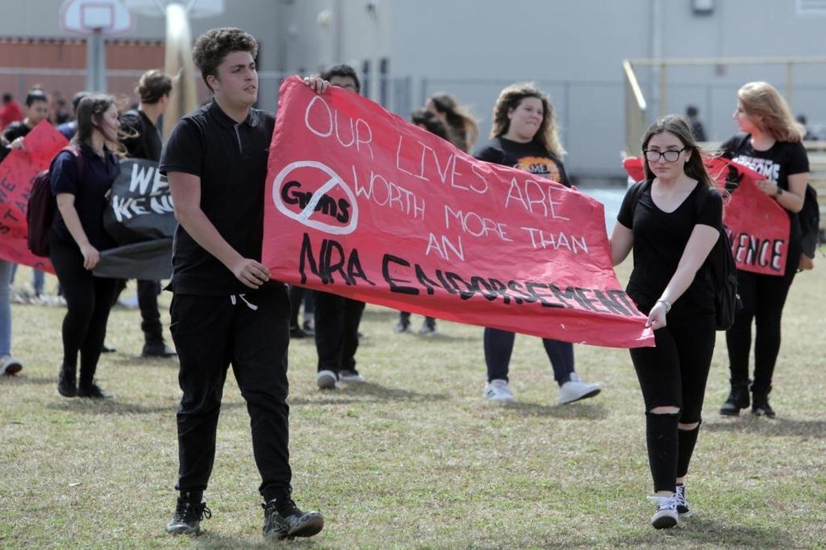 Students from Hialeah Senior High staged a walkout Wednesday in a show of solidarity for their Marjory Stoneman Douglas High School peers.