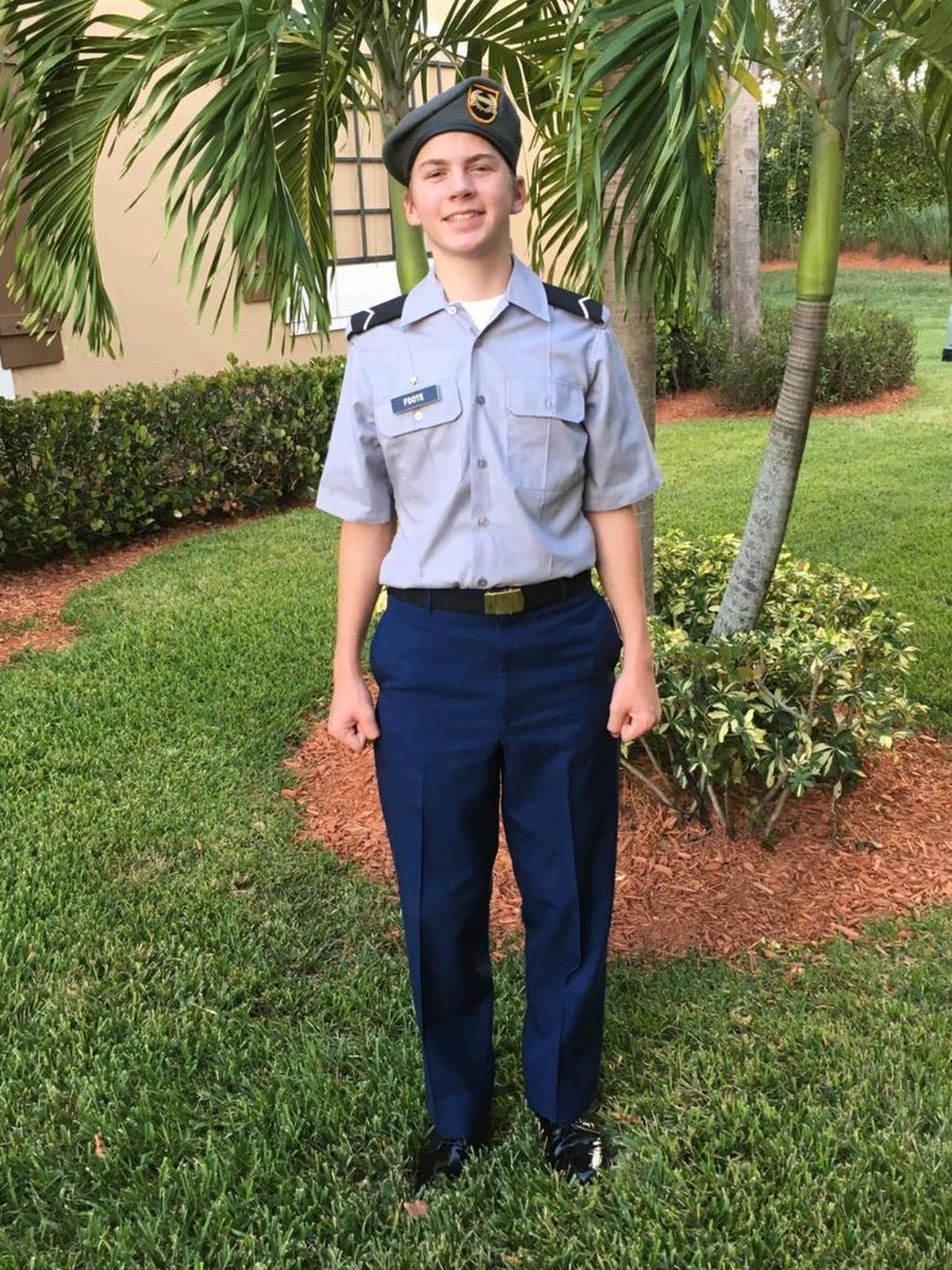 Austin Foote in his Junior ROTC uniform. Austin is a freshman at Marjory Stoneman Douglas High and survived the Parkland school shooting.