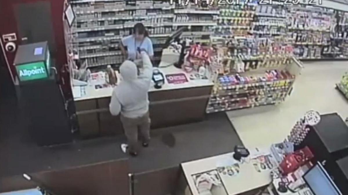Surveillance video captures the robbery at a Hollywood Walgreens.