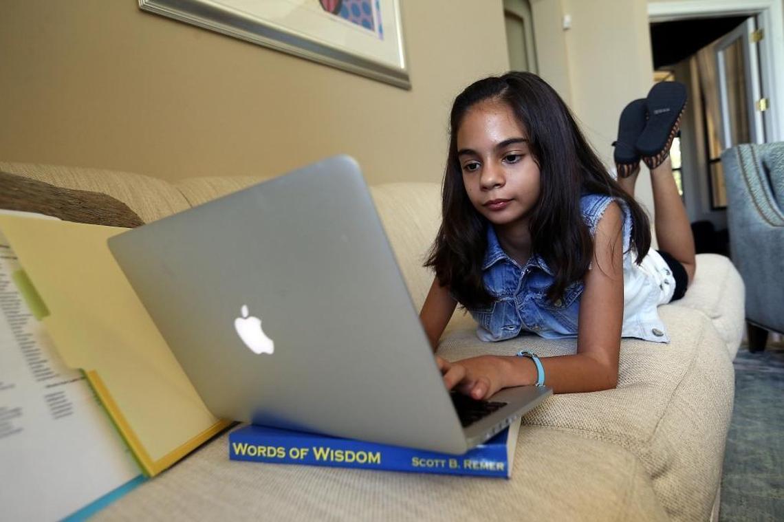 Simone Kaplan, 11, does some studying on Sunday, May 21, 2017. Simone is headed to the Scripps National Spelling Bee in Washington, D.C. Simone is a student at St. Bonaventure Catholic School in Davie.