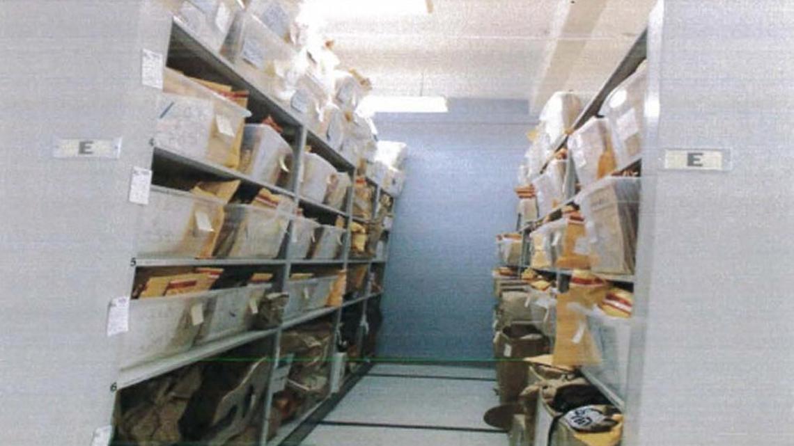 This is a picture of the evidence locker in 2014 used in an exhibit submitted to the inspector general’s office by Hollywood.