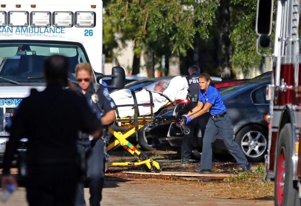 A resident is transported from the Rehabilitation Center at Hollywood Hills after a loss of air conditioning due to Hurricane Irma caused mass casualties. Sweltering conditions were blamed for 13 deaths.