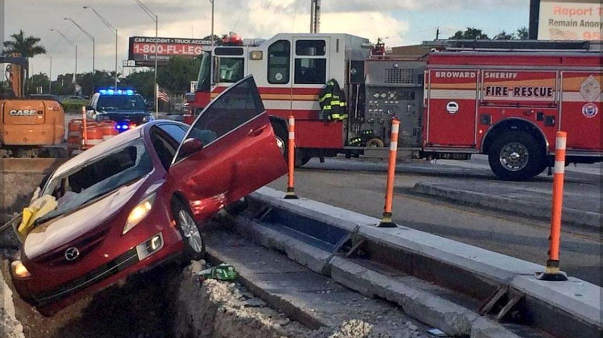 BSO Fire Rescue extricated a man from this car in an accident Tuesday morning.