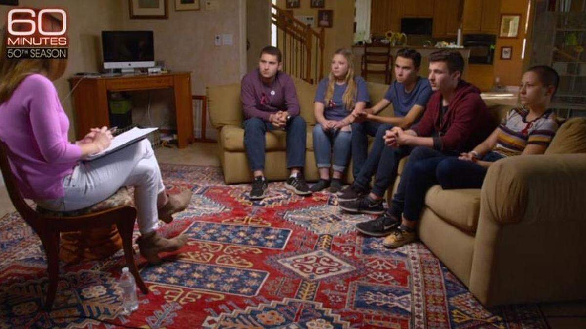 Stoneman Douglas students, from left, Alex Wind, Jaclyn Corin, David Hogg, Cameron Kasky and Emma Gonzalez sit down for a “60 Minutes” interview that aired Sunday night.