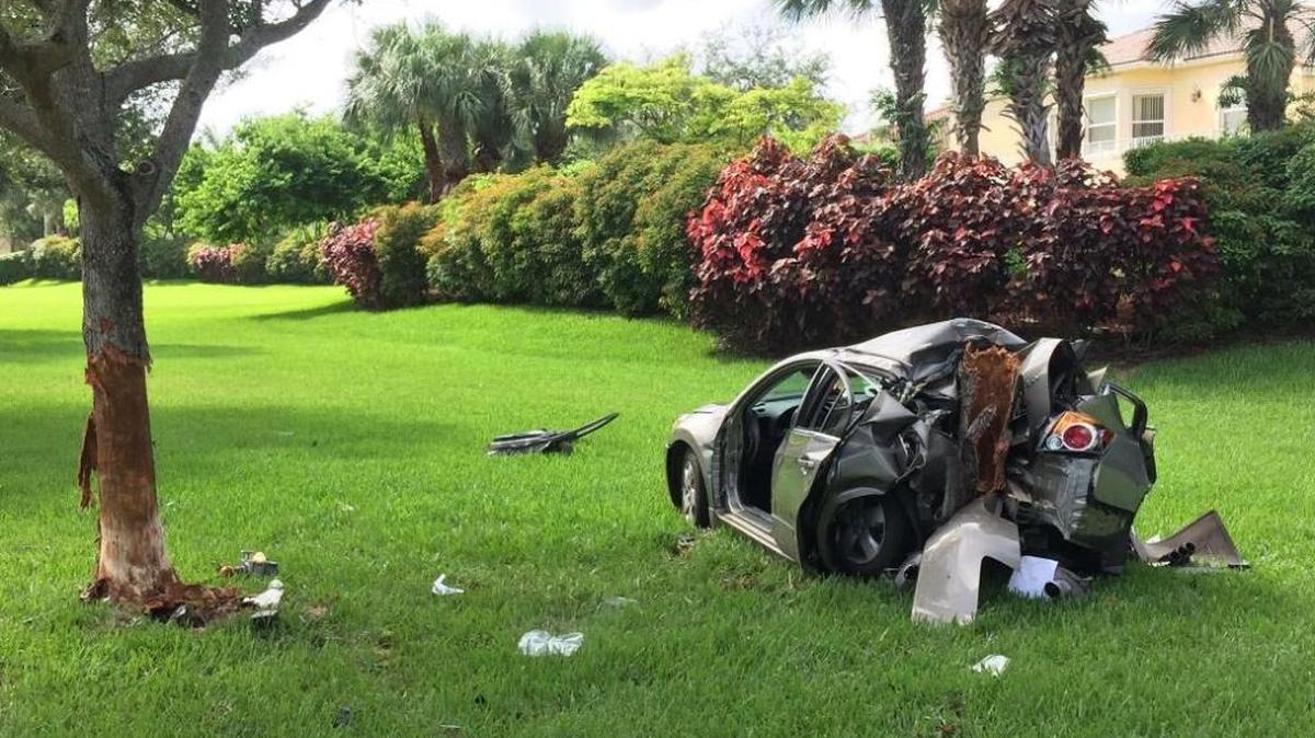 A car carrying three teens crashed into a tree in Miramar on Tuesday, June 20, 2017.