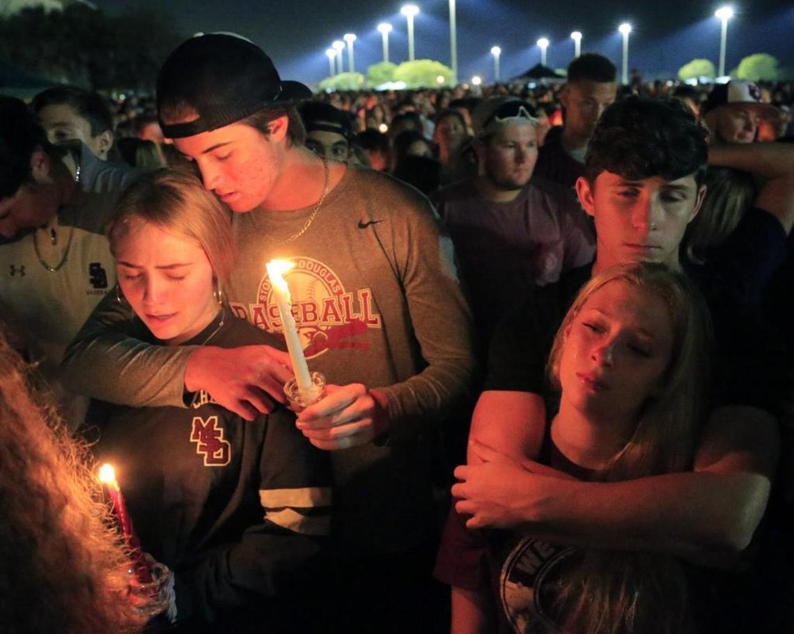 Students during a candlelight vigil at Pine Trails Park & Amphitheater for shooting victims from Marjory Stoneman Douglas High School on Thursday, Feb. 15, 2018.