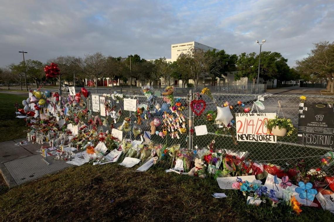 A memorial outside Marjory Stoneman Douglas High School, where 17 people were killed by a former student on Feb. 14, 2018.