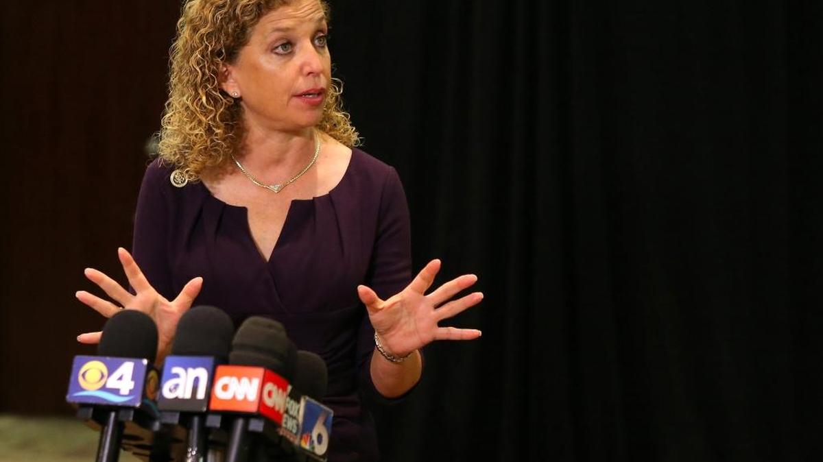 U.S. Rep. Debbie Wasserman Schultz talks with the media after the meeting with Jewish community leaders at David Posnack Jewish Community Center on Sept. 3, 2015 in Davie.