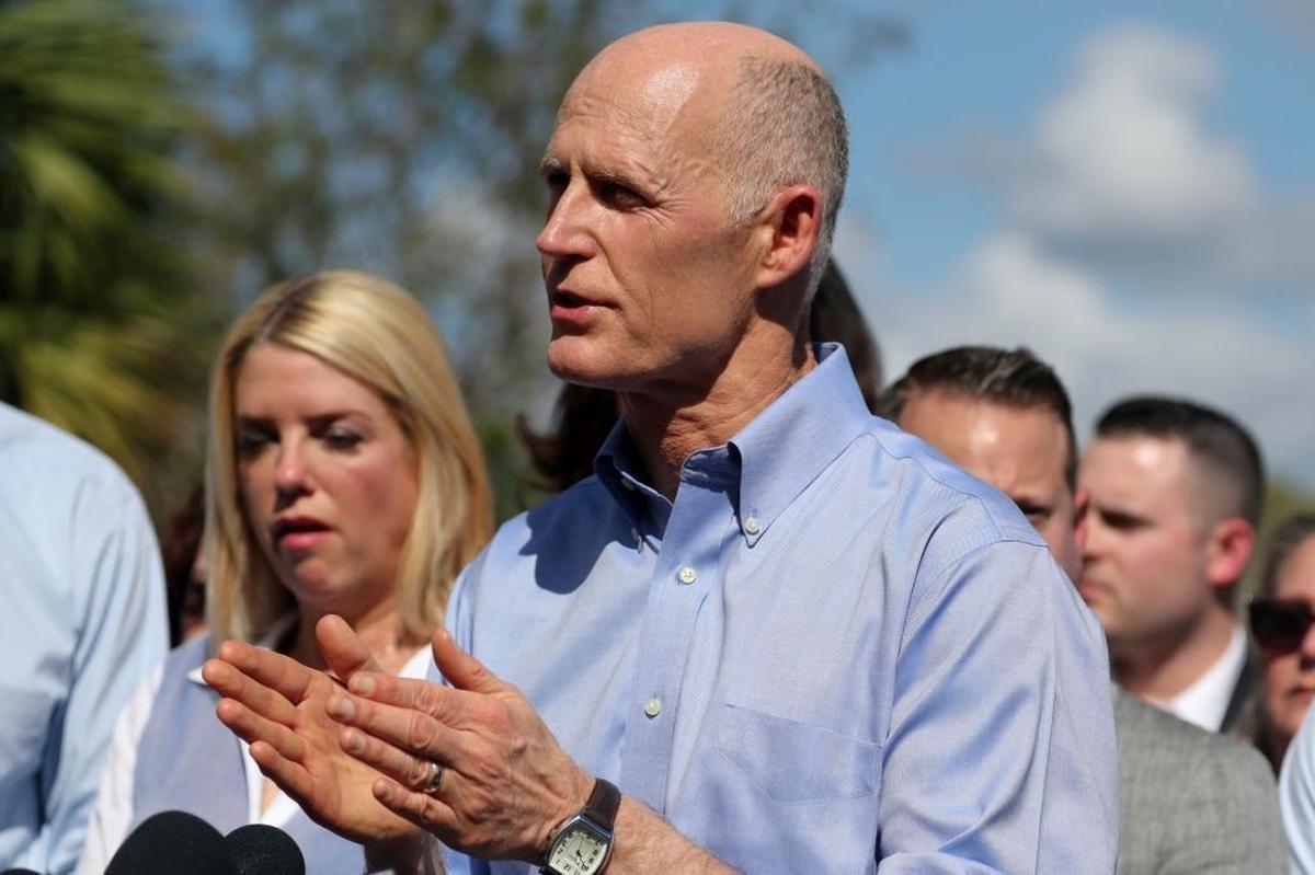 Florida Gov. Rick Scott speaks Thursday, Feb. 15, 2018, during a news conference about the shooting the day before at Marjory Stoneman Douglas High School.