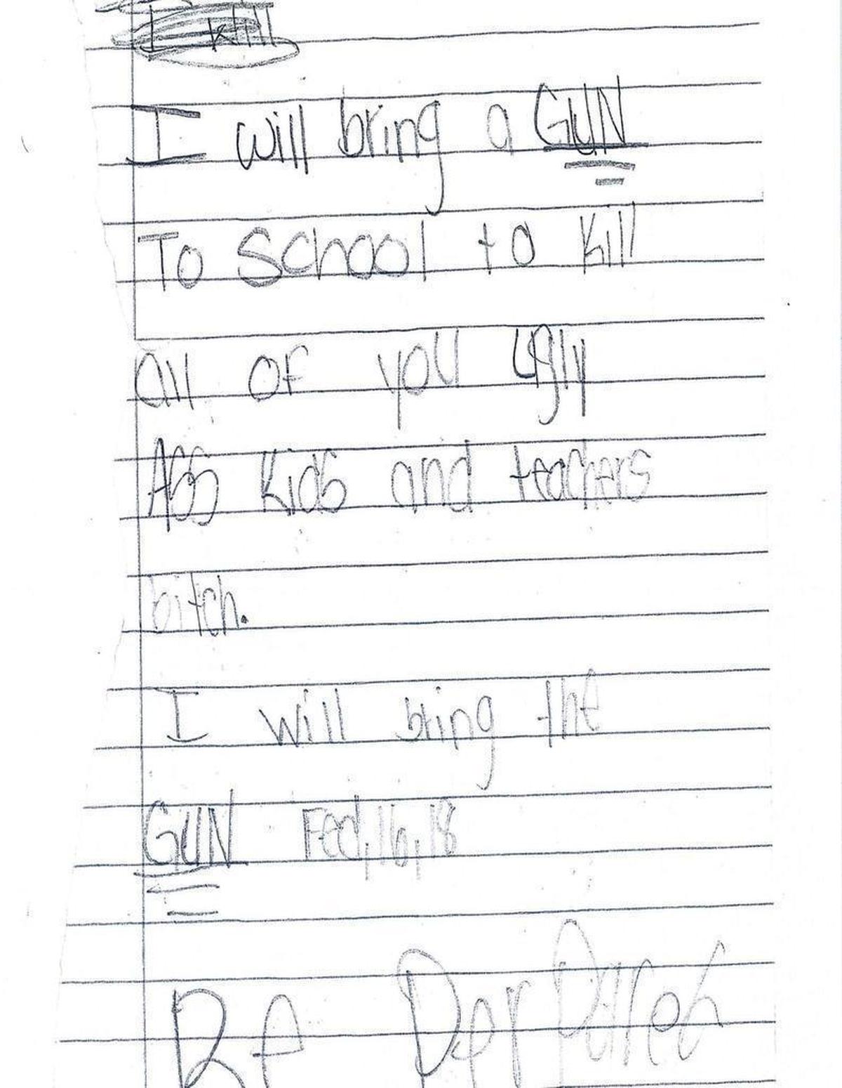 Jasmine Powell, an 11-year-old Nova Middle School student, was arrested Thursday after slipping a note under a door that threatened to kill students and teachers, Davie police said.