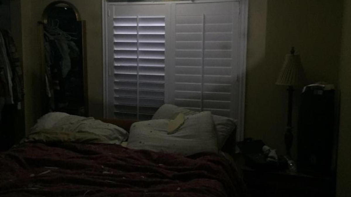 A Coral Springs bedroom damaged by a lightning bolt Sunday.