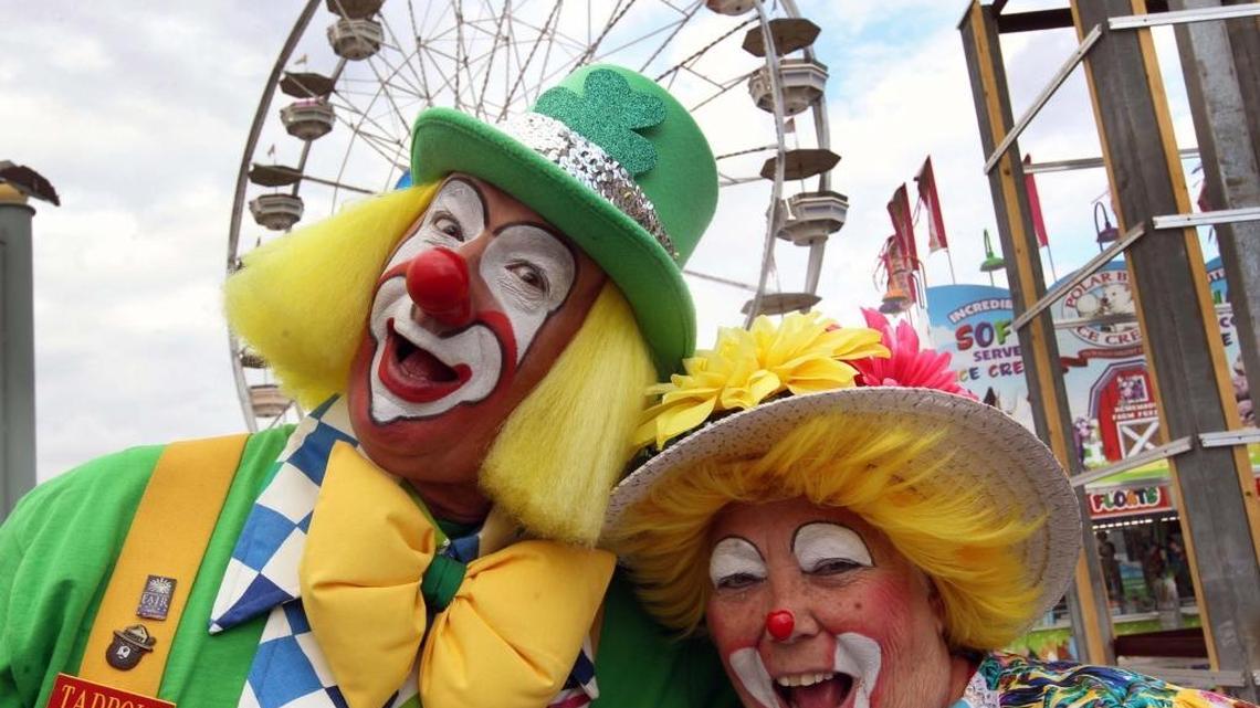 Clowns Tadpole and Katie during the opening day of the 65th annual Miami Dade County Youth Fair at the Miami-Dade County Fair & Exposition grounds in Tamiami, on Thursday, March 17, 2016. The Fair will open at noon all week for Spring Break.
