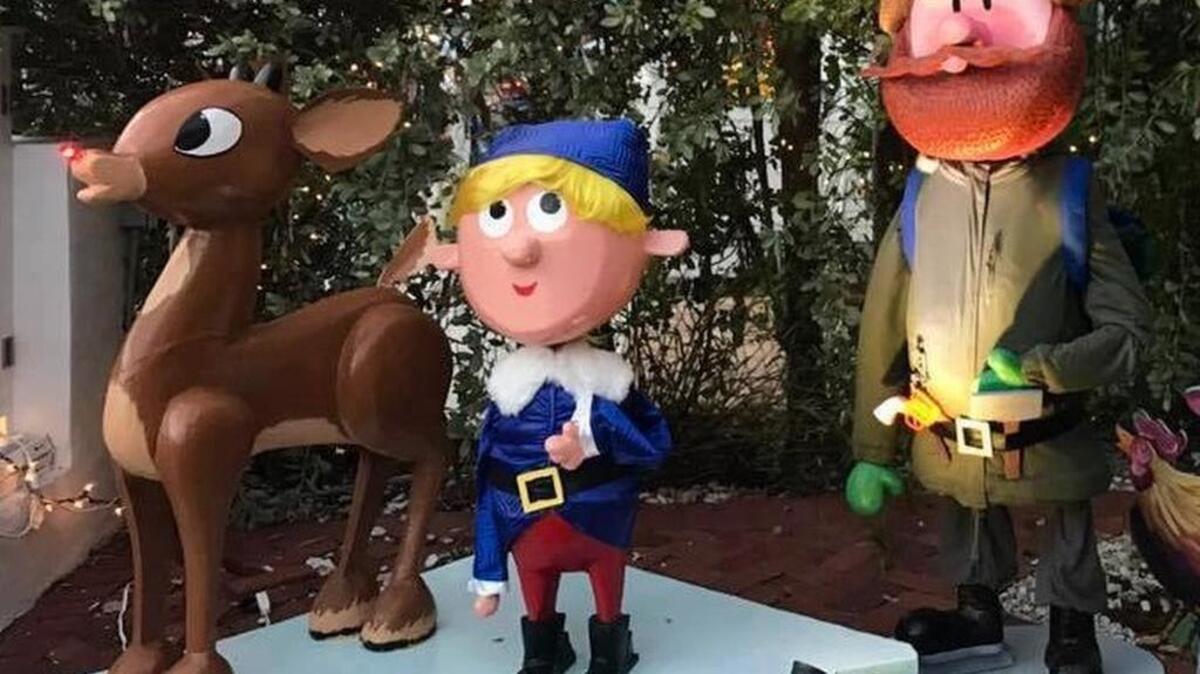 Yukon Cornelius was part of the La Te Da hotel and restaurant’s outdoor holiday display that pays tribute to the Island of Misfit Toys, from the classic holiday stop-action TV special ‘Rudolph the Red-Nosed Reindeer.’