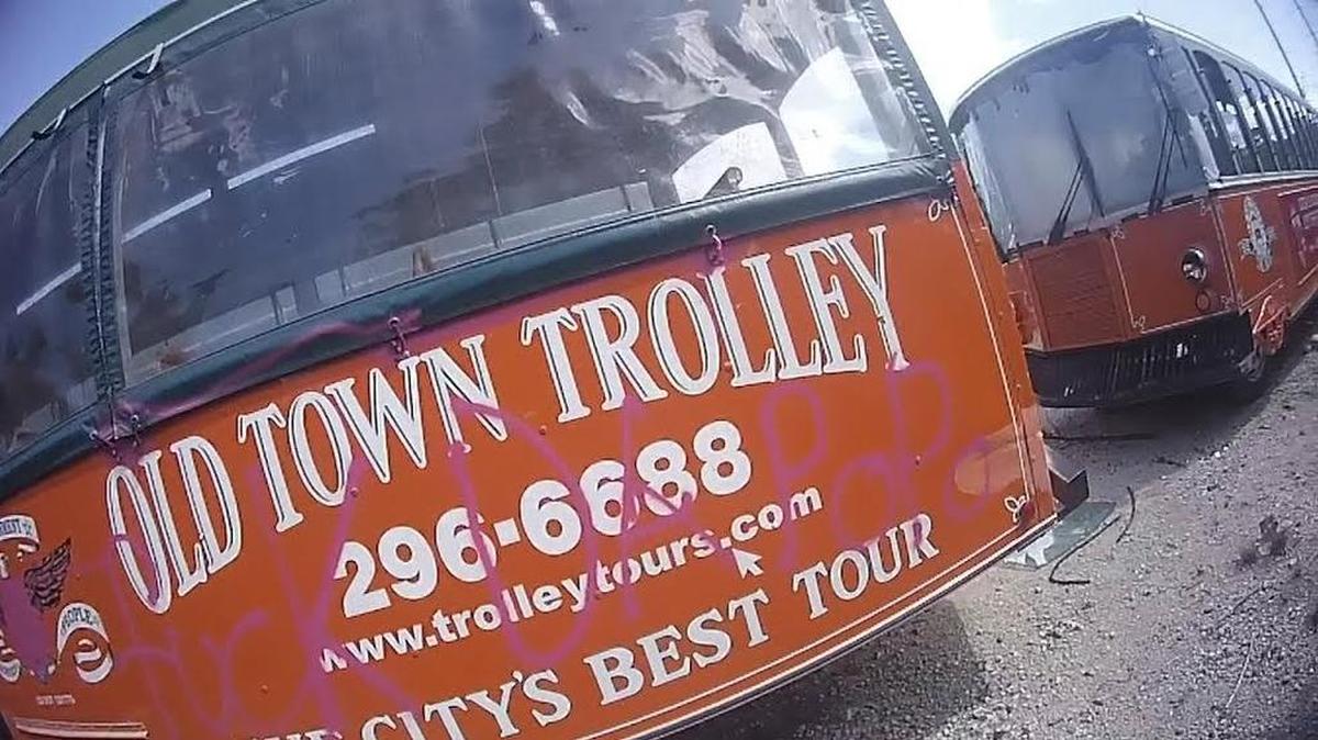 Four trolleys owned by Historic Tours of America, based in Key West, were vandalized Oct. 14-17 while parked on a vacant lot at the entrance to Key Haven on Stock Island. The damage totals about $10,000, police said.