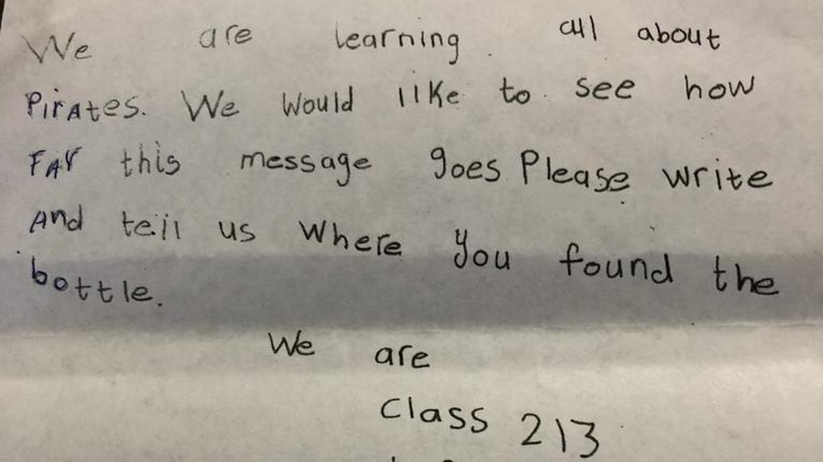 A note written by Scottish children in the 1980s was put in a bottle and tossed into the North Sea. A Key Largo couple found the bottle in September while inspecting their street following Hurricane Irma.