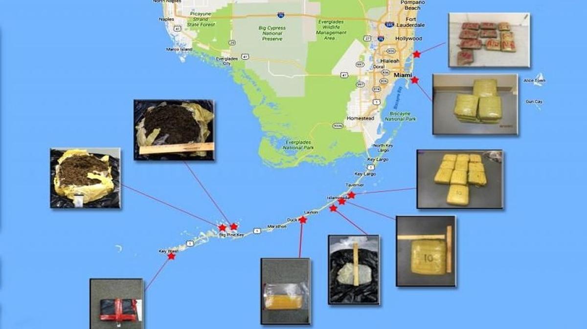 This shows where U.S. Border Patrol agents have been finding packages of marijuana washing up onshore, mostly in the Keys.