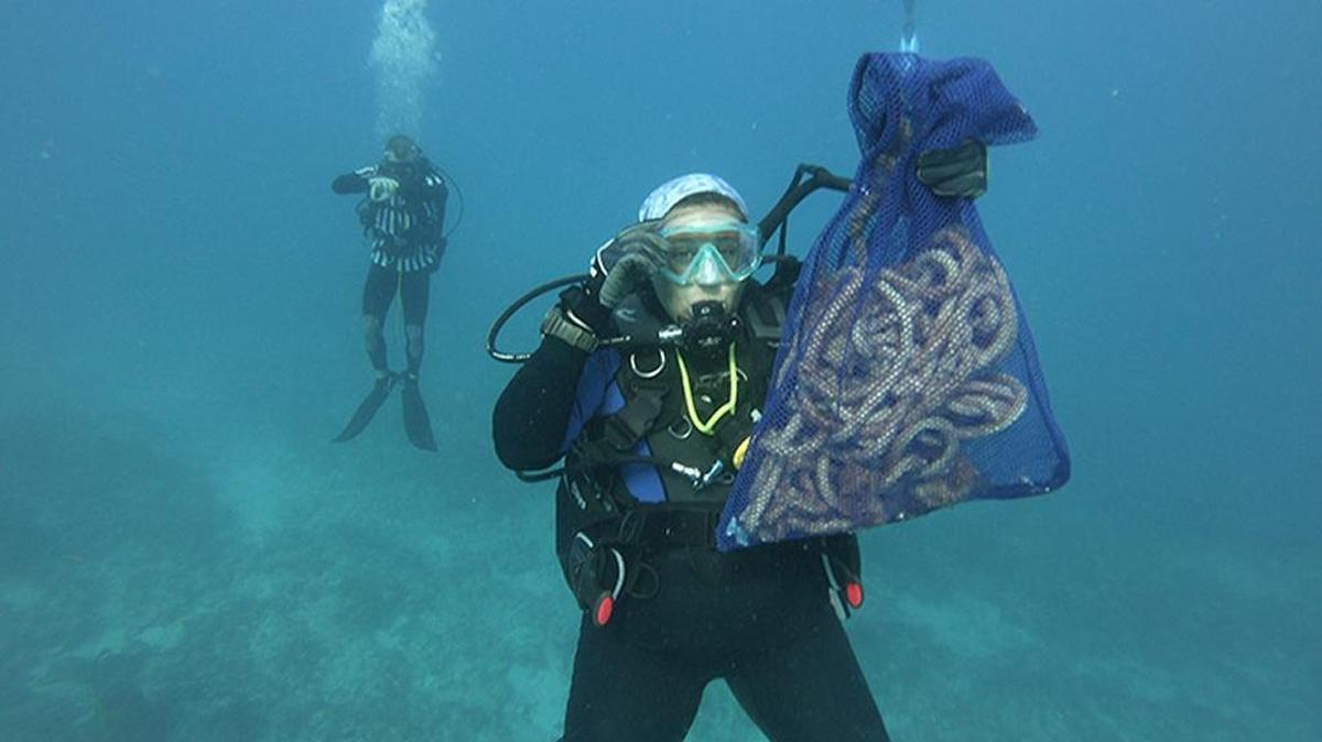A diver collects a lobster trap line during a post-Hurricane Irma cleanup in the Florida Keys National Marine Sanctuary.