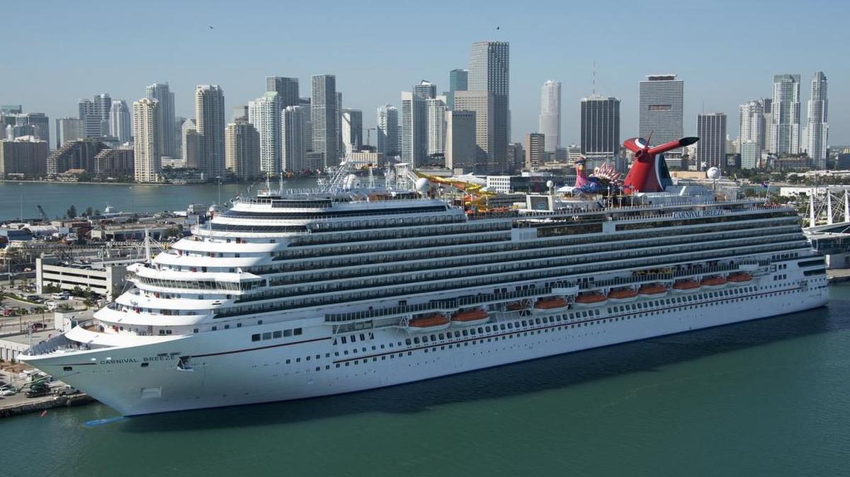 The Carnival Breeze is docked at PortMiami following the ship's arrival in Miami Wednesday, Nov. 21, 2012.