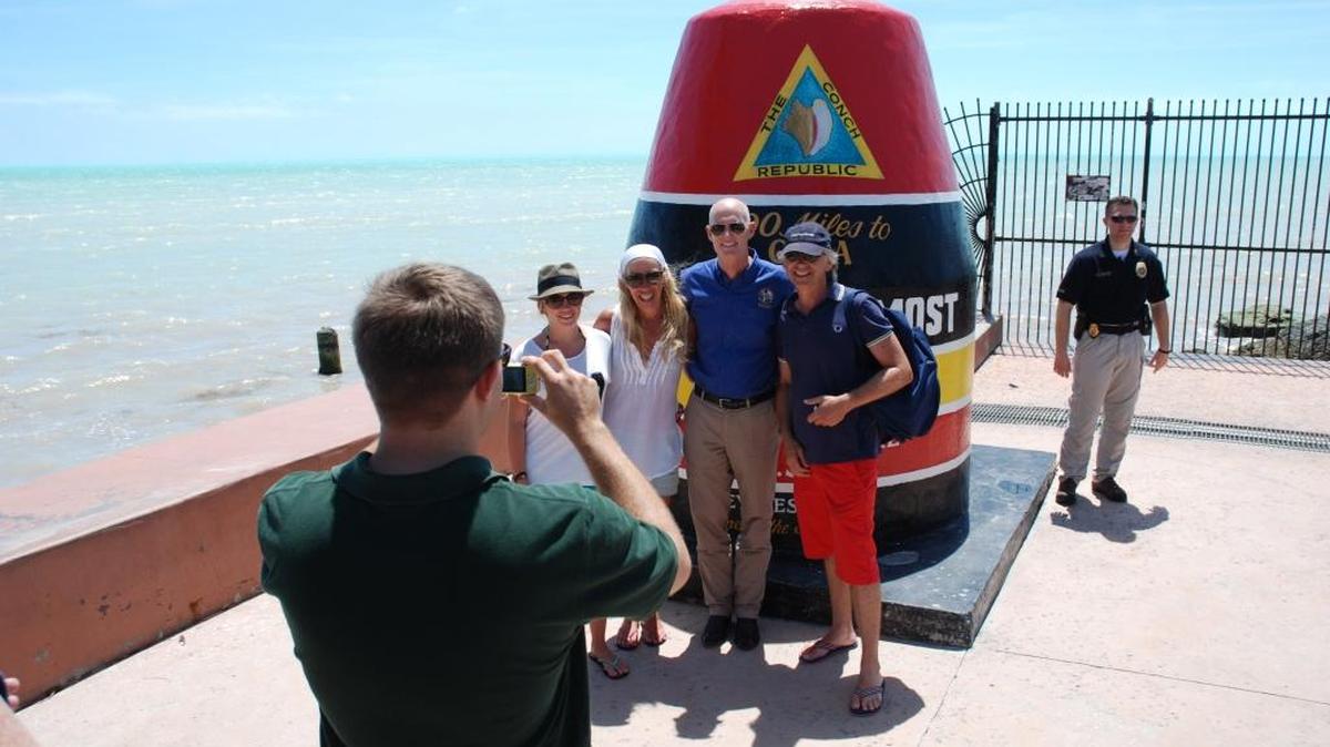 Gov. Rick Scott stopped at the iconic Southernmost Point Buoy in Key West. No word on whether he was handed a free-drink coupon during his visit.