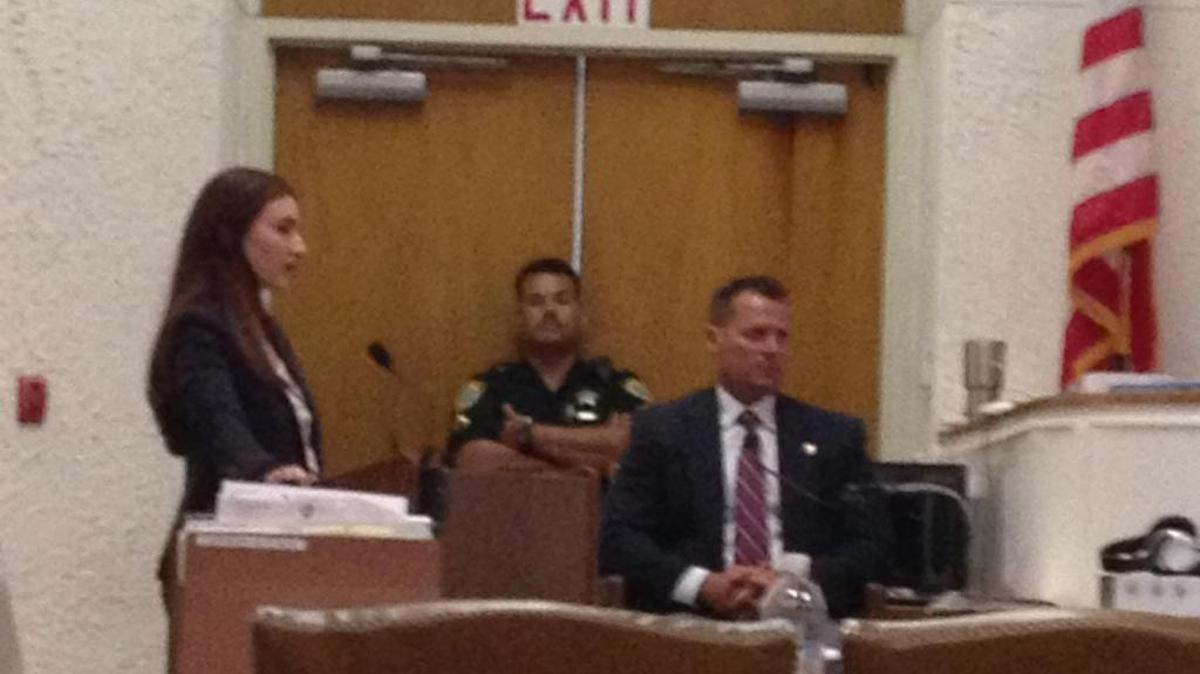 Assistant State Attorney Erika Isidron questions Monroe County Sheriff’s Office Detective Vince Weiner on the stand of the Plantation Key courthouse Tuesday, July 12, during a special bond hearing for Jeremy Macauley, the suspected shooter in the murders of Tavernier couple Tara Rosado and Carlos Ortiz on Oct. 15, 2015.