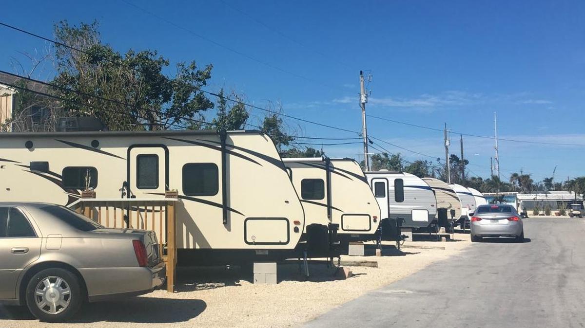 Trailers owned by the Federal Emergency Management Agency are scattered throughout the Key by the Sea condo complex in Marathon. There are about 14 empty.